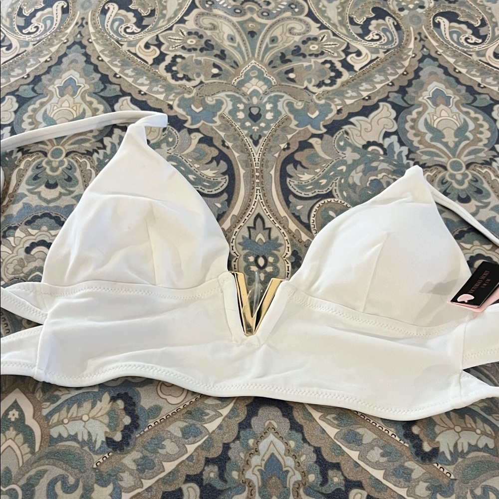 Victoria's Secret White V-Plunge Bralette with Gold Accent